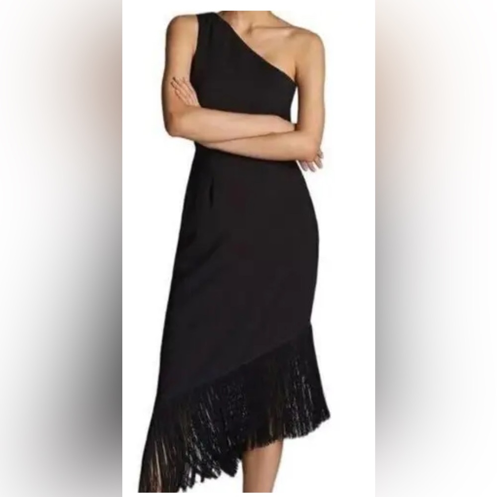 Brand new Anthropologie Hutch fringed one shoulder, black dress size XL.